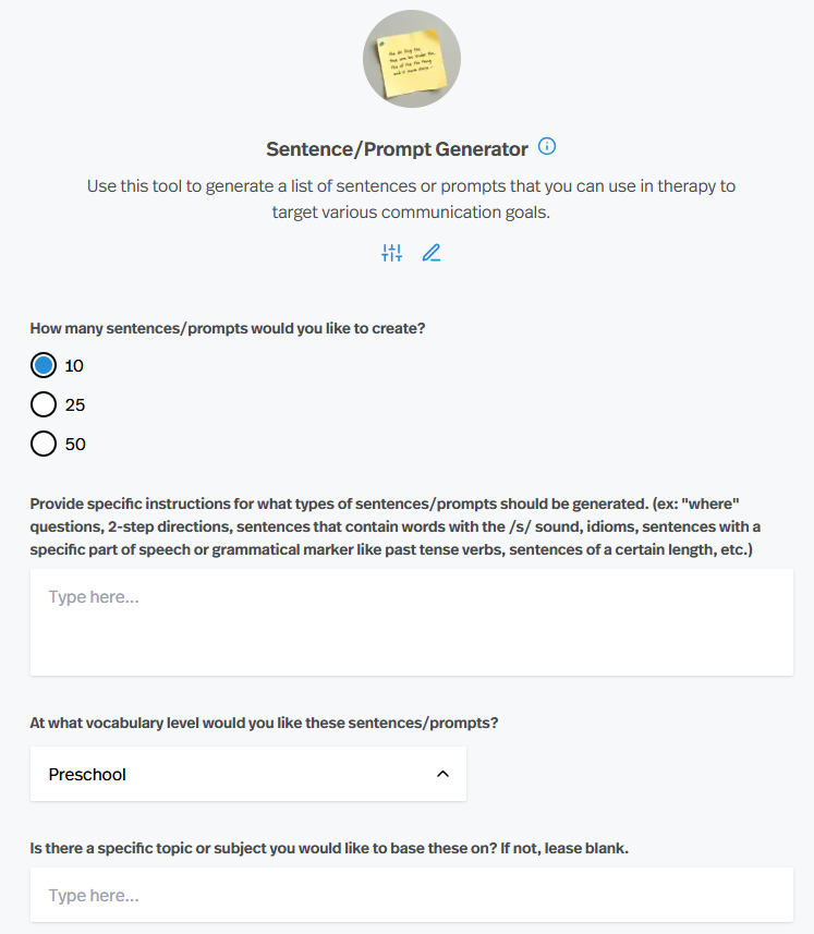 Custom sentence/prompt Generator for Speech Therapy