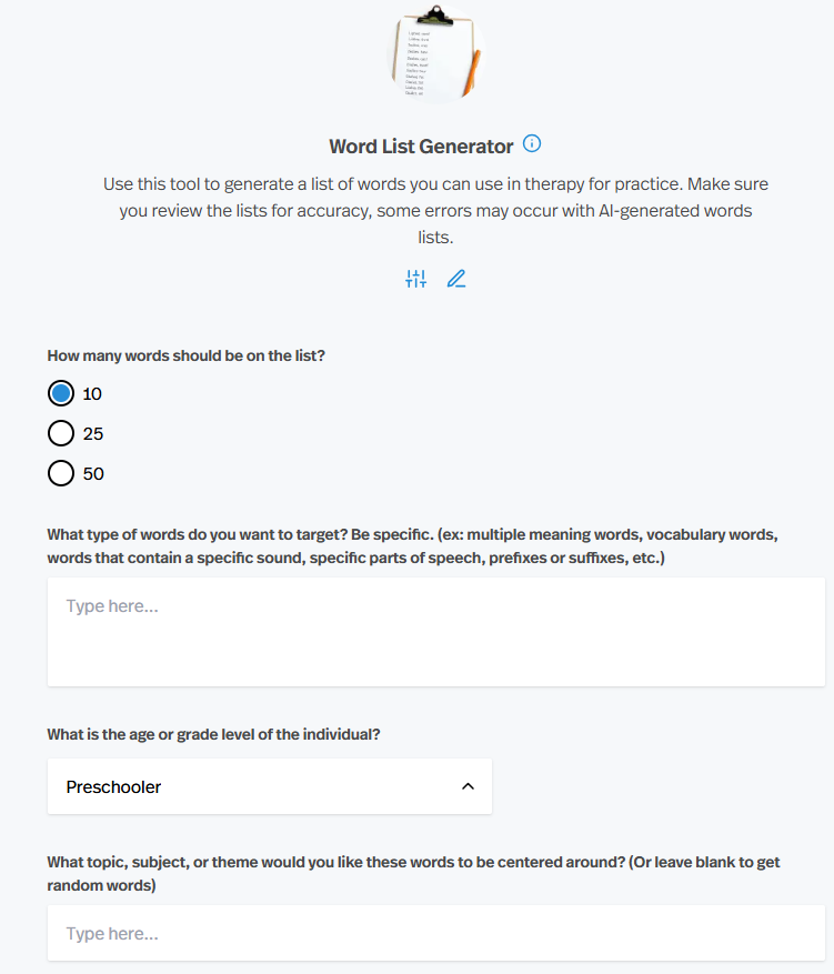 Custom Word List Generator for Speech Therapy