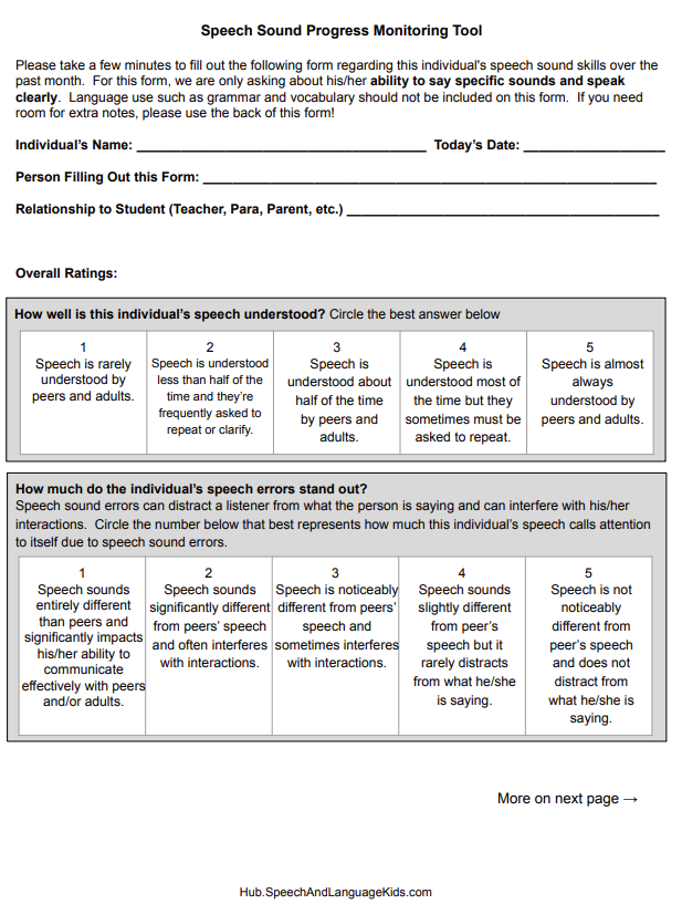 Free speech/language progress monitoring tool